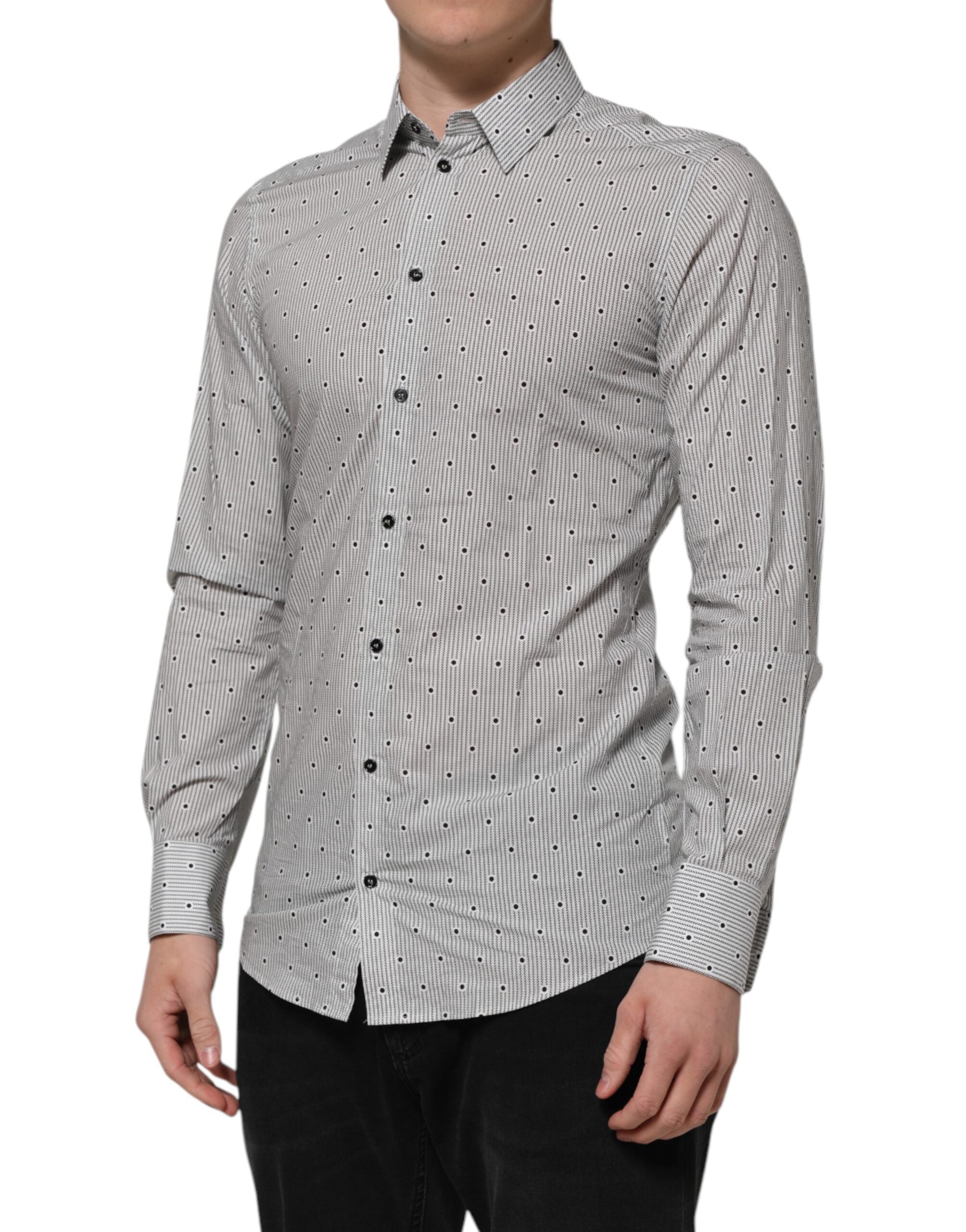 Dolce & Gabbana Gray Dotted Semi Fitted GOLD Men Formal Men's Shirt