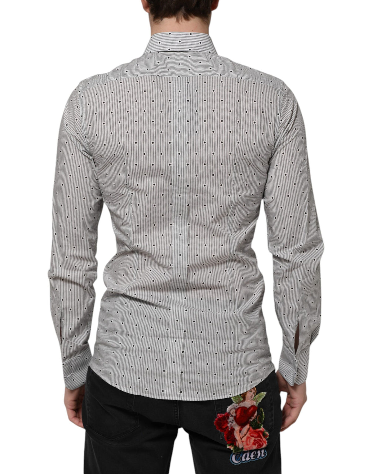 Dolce & Gabbana Gray Dotted Semi Fitted GOLD Men Formal Men's Shirt