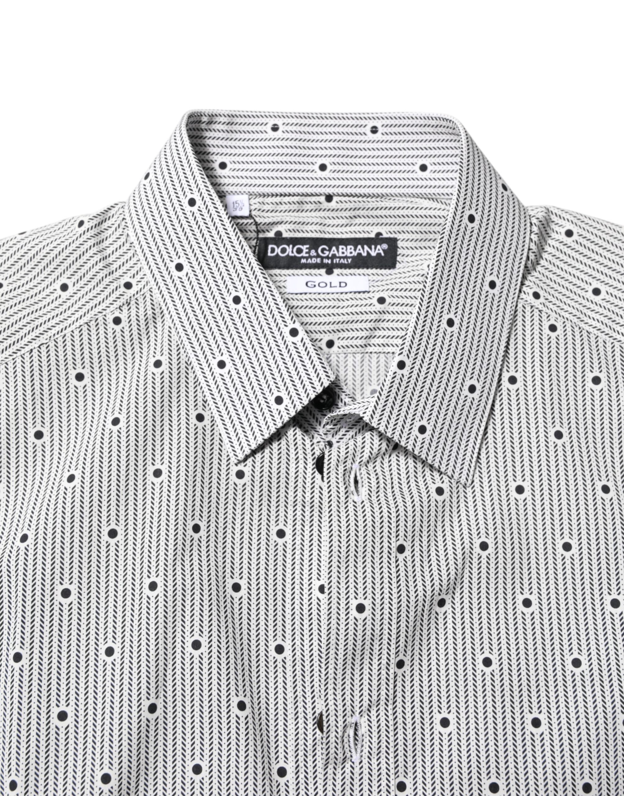 Dolce & Gabbana Gray Dotted Semi Fitted GOLD Men Formal Men's Shirt