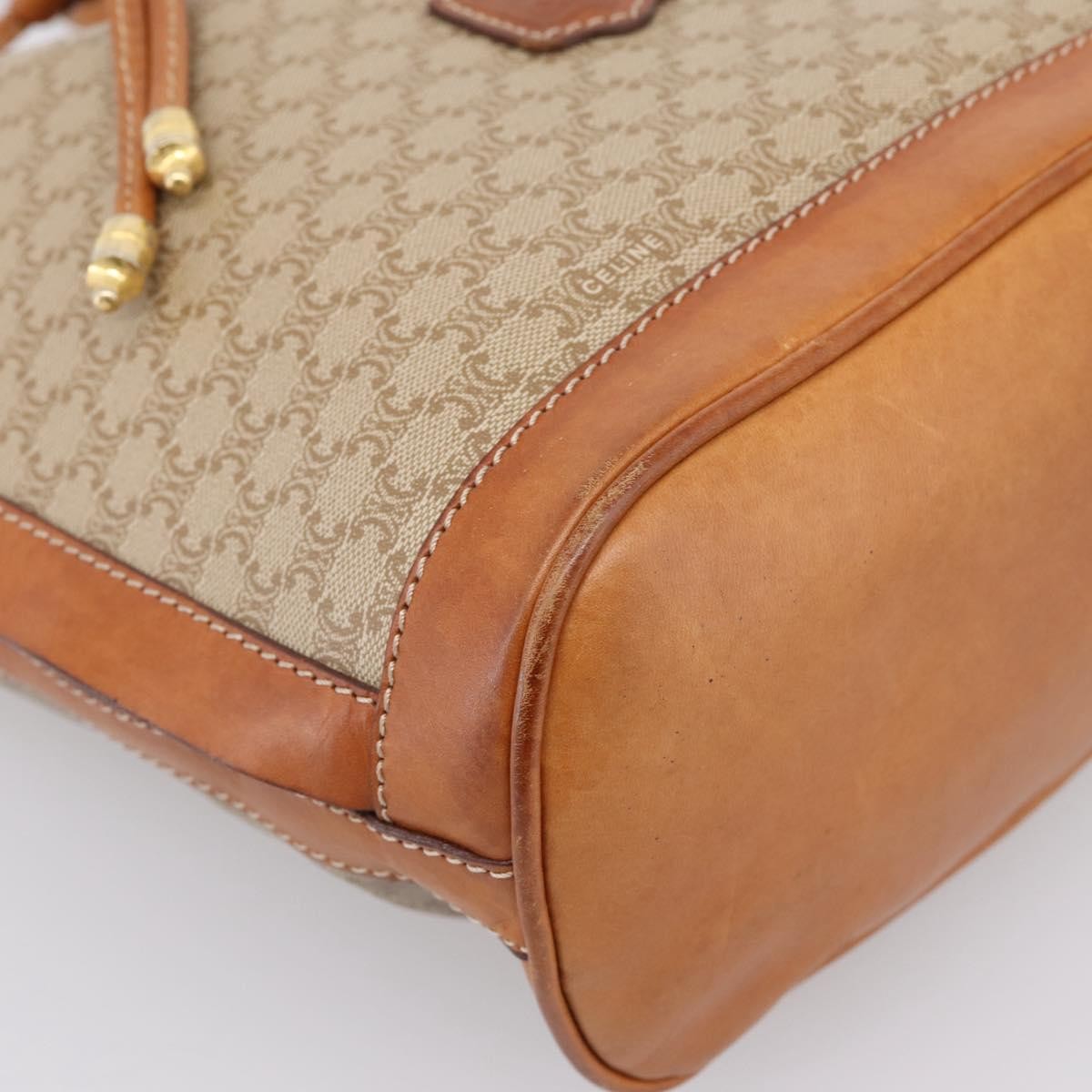 Celine Macadam Leather Beige Canvas Shoulder Bag Bag (Pre-Owned)
