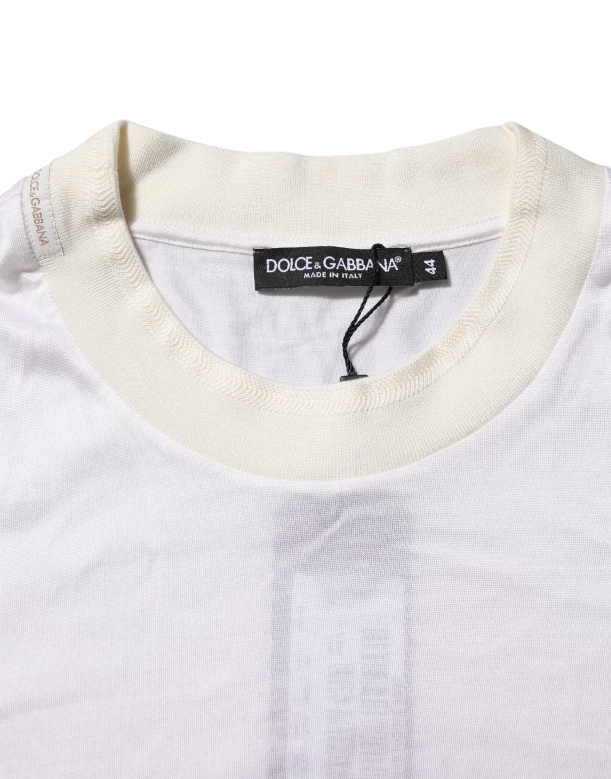 Dolce & Gabbana White Silk Crew Neck Long Sleeves Men's T-shirt