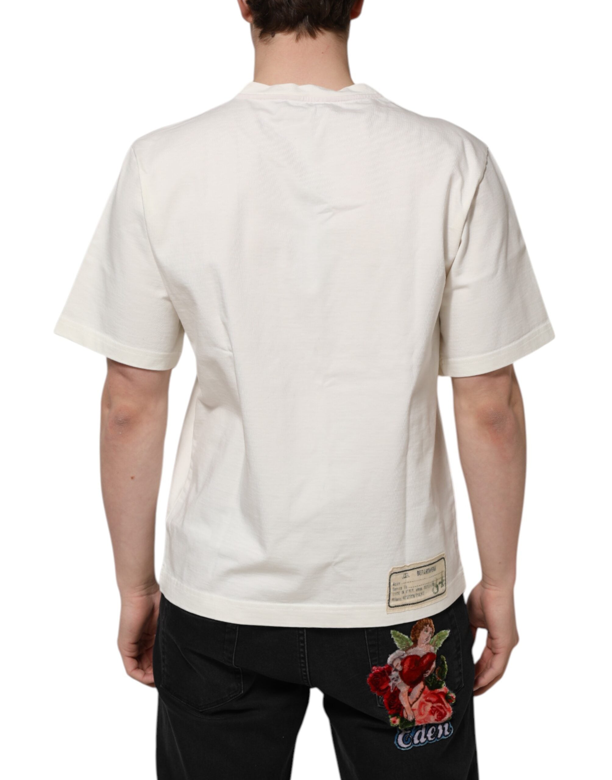 Dolce & Gabbana White Love Peace Cotton Men Crew Neck Men's T-shirt