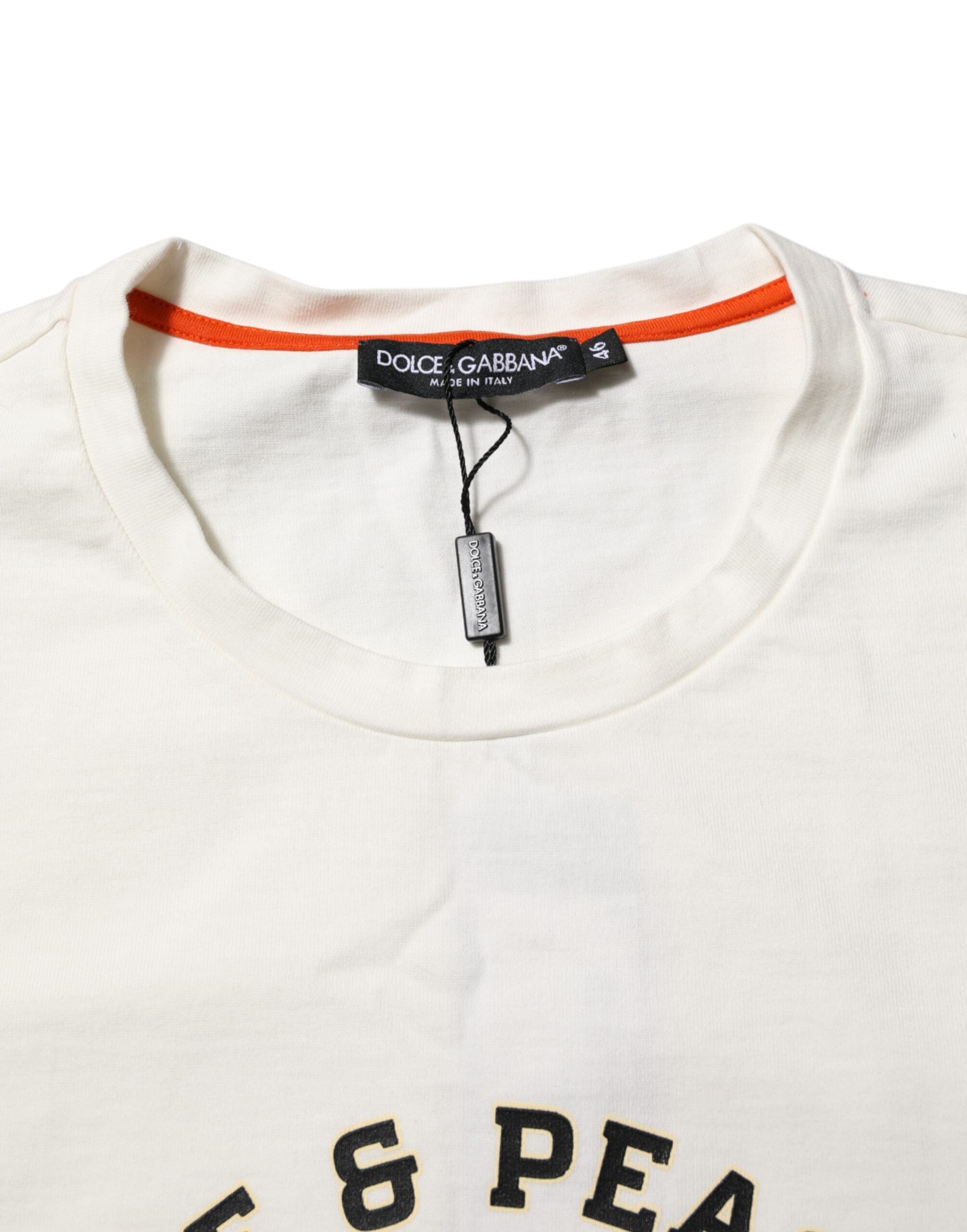 Dolce & Gabbana White Love Peace Cotton Men Crew Neck Men's T-shirt