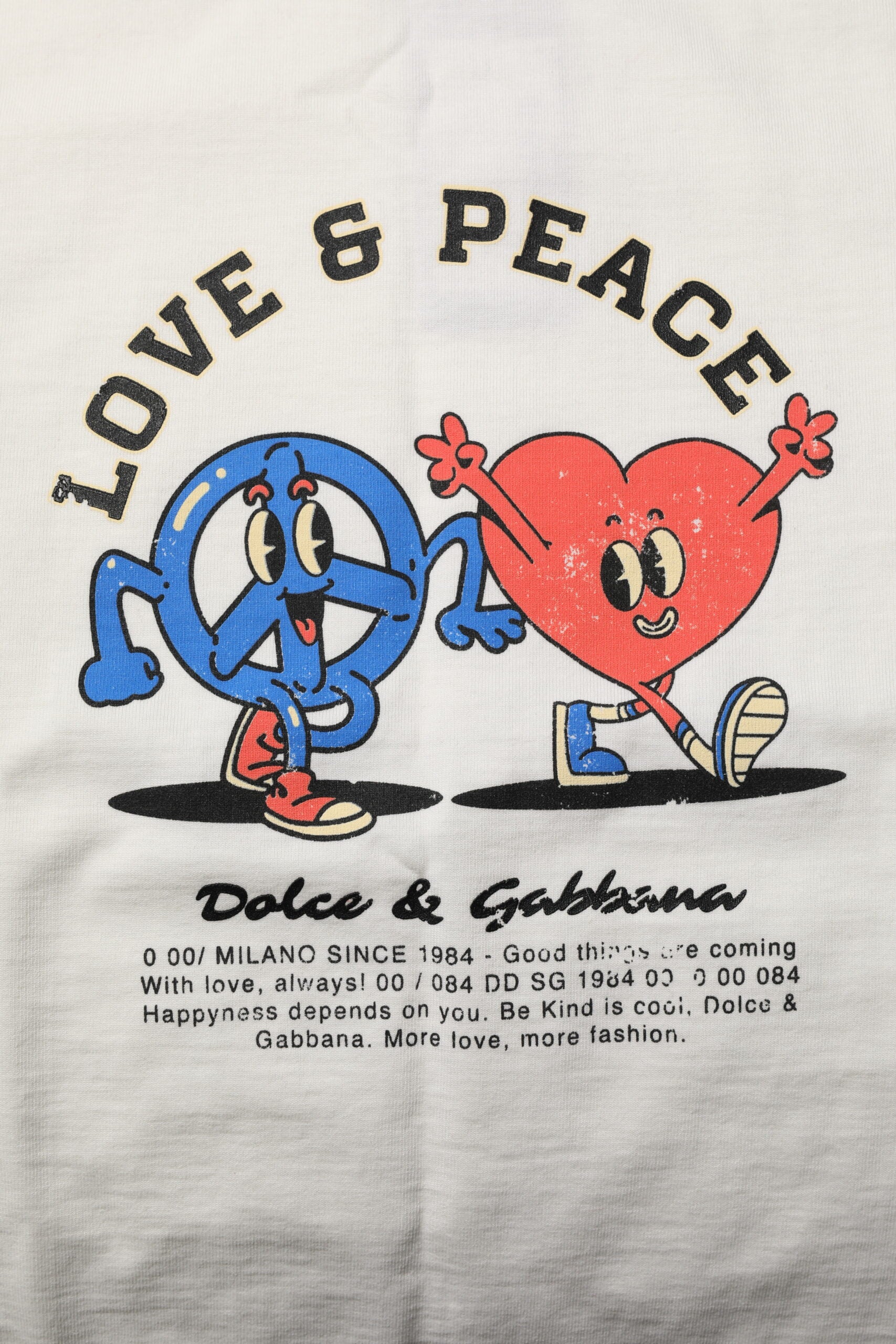 Dolce & Gabbana White Love Peace Cotton Men Crew Neck Men's T-shirt