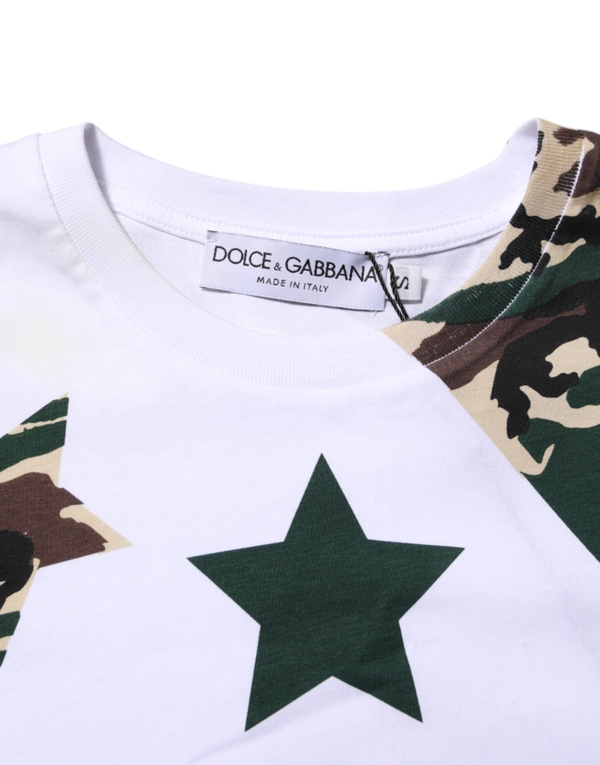 Dolce & Gabbana White Camouflage Cotton Men Crew Neck Men's T-shirt (Pre-Owned)