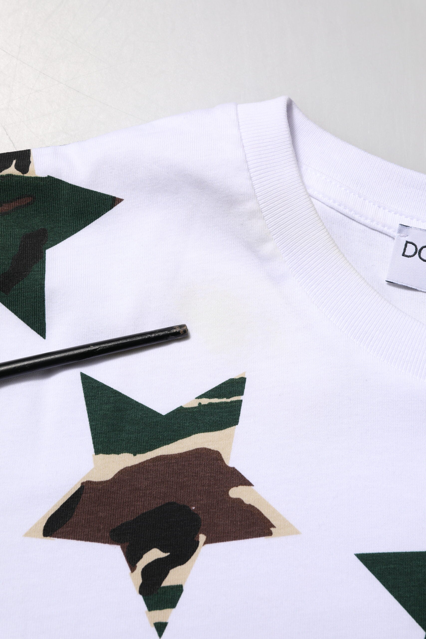 Dolce & Gabbana White Camouflage Cotton Men Crew Neck Men's T-shirt (Pre-Owned)