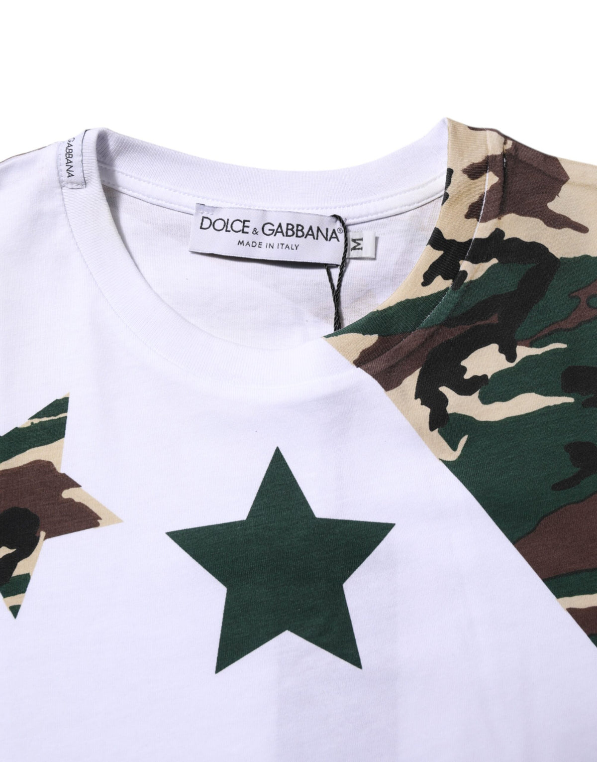 Dolce & Gabbana White Camouflage Cotton Men Crew Neck Men's T-shirt (Pre-Owned)
