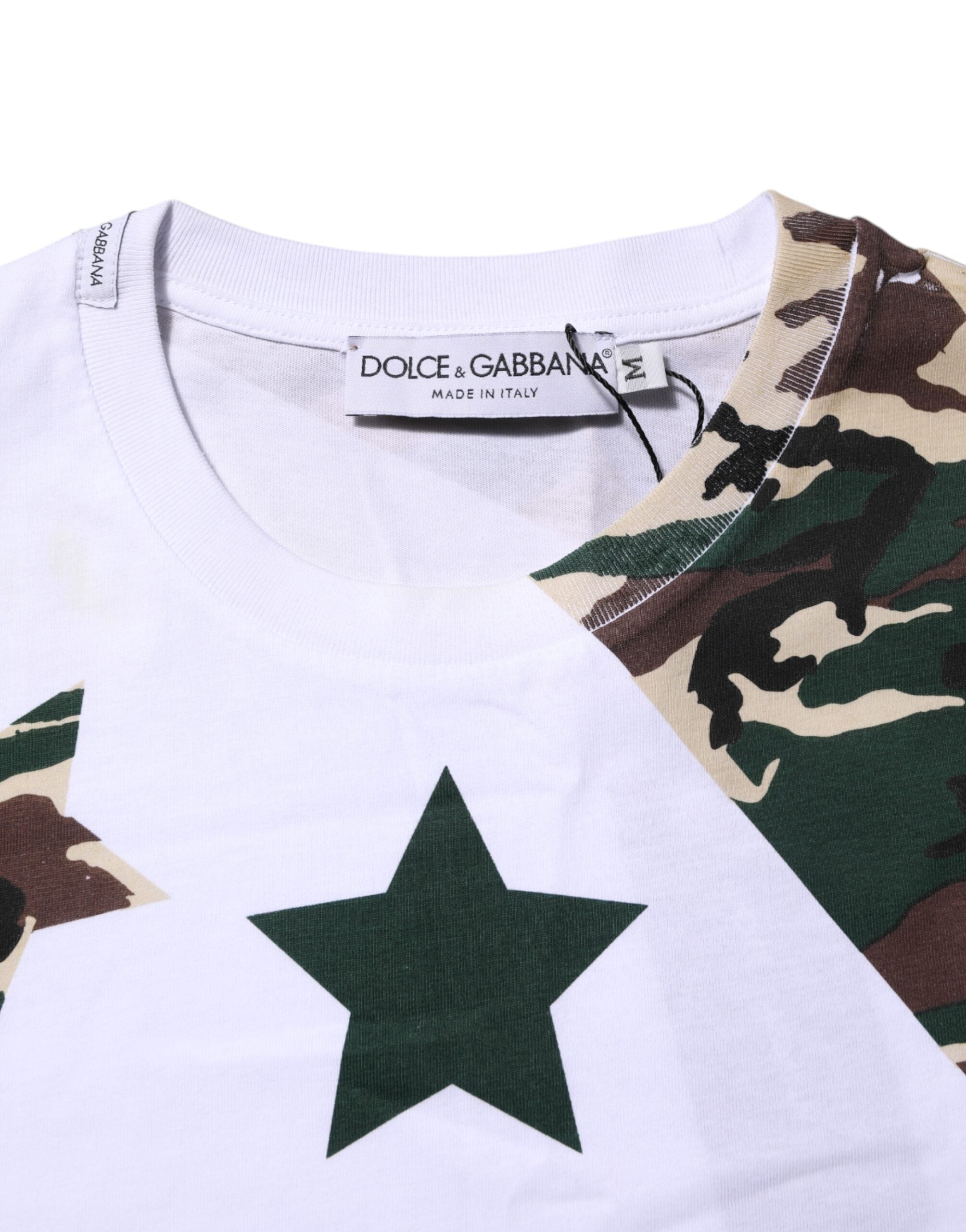 Dolce & Gabbana White Camouflage Cotton Men Crew Neck Men's T-shirt (Pre-Owned)