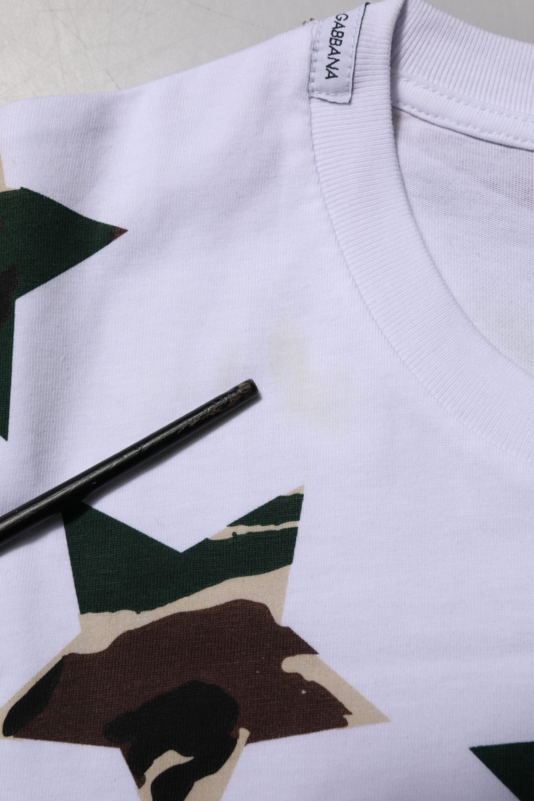Dolce & Gabbana White Camouflage Cotton Men Crew Neck Men's T-shirt (Pre-Owned)