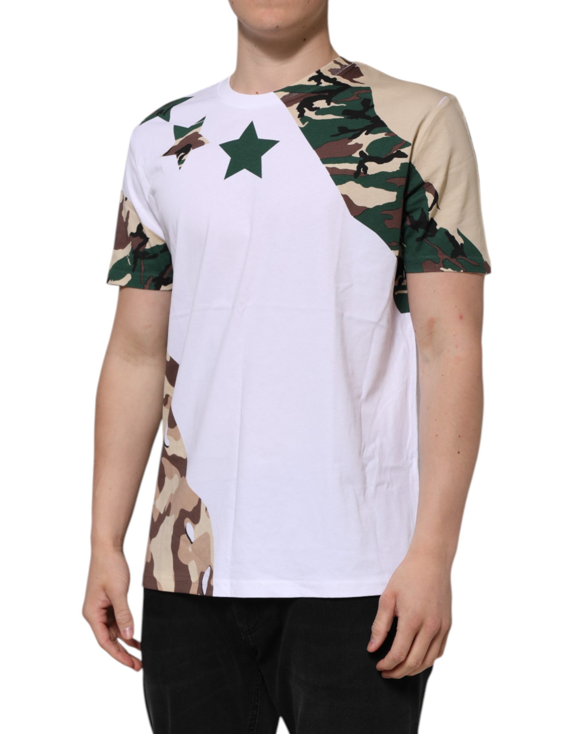 Dolce & Gabbana White Camouflage Cotton Men Crew Neck Men's T-shirt
