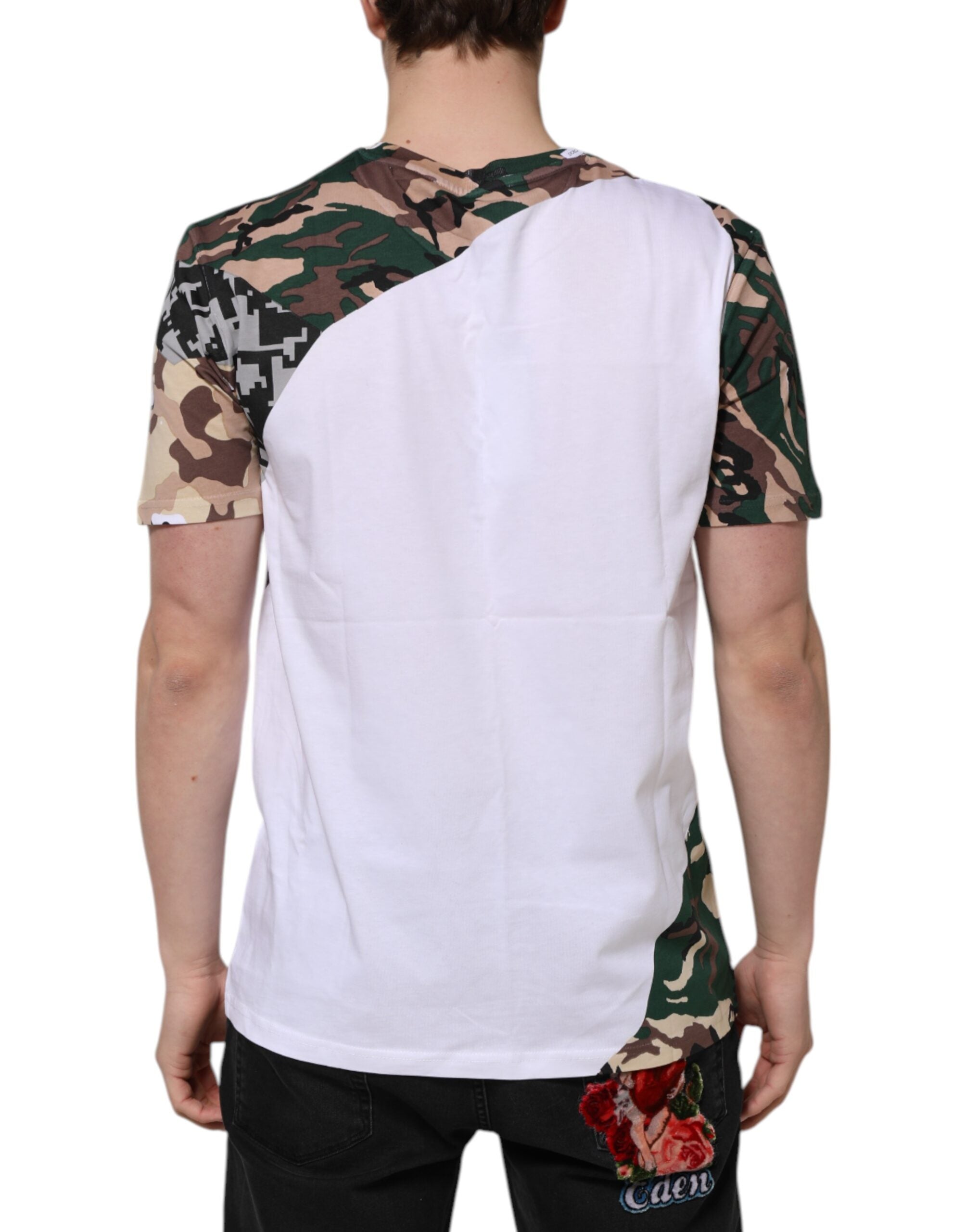 Dolce & Gabbana White Camouflage Cotton Men Crew Neck Men's T-shirt