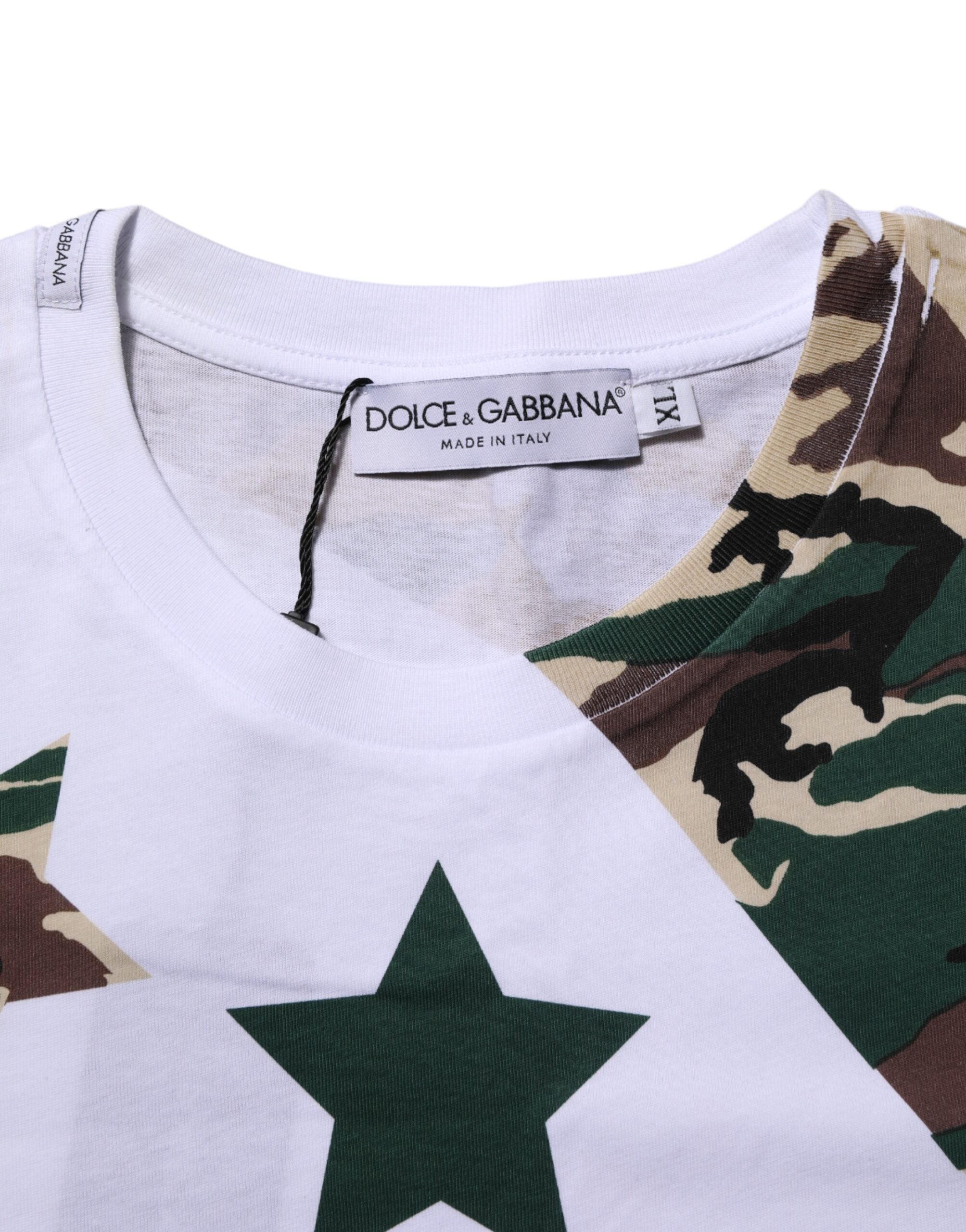 Dolce & Gabbana White Camouflage Cotton Men Crew Neck Men's T-shirt