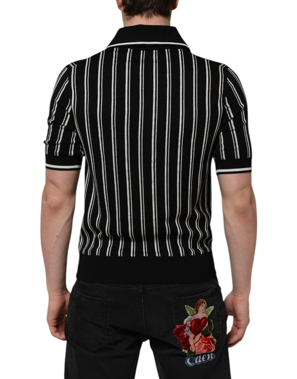 Dolce & Gabbana Black White Stripes Collared Polo Men's T-shirt