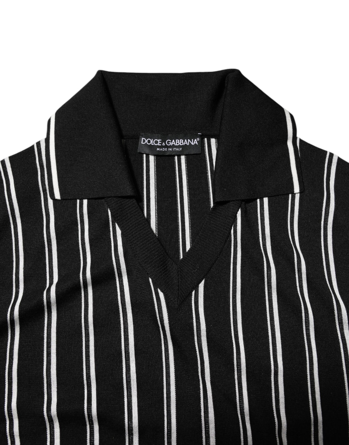Dolce & Gabbana Black White Stripes Collared Polo Men's T-shirt