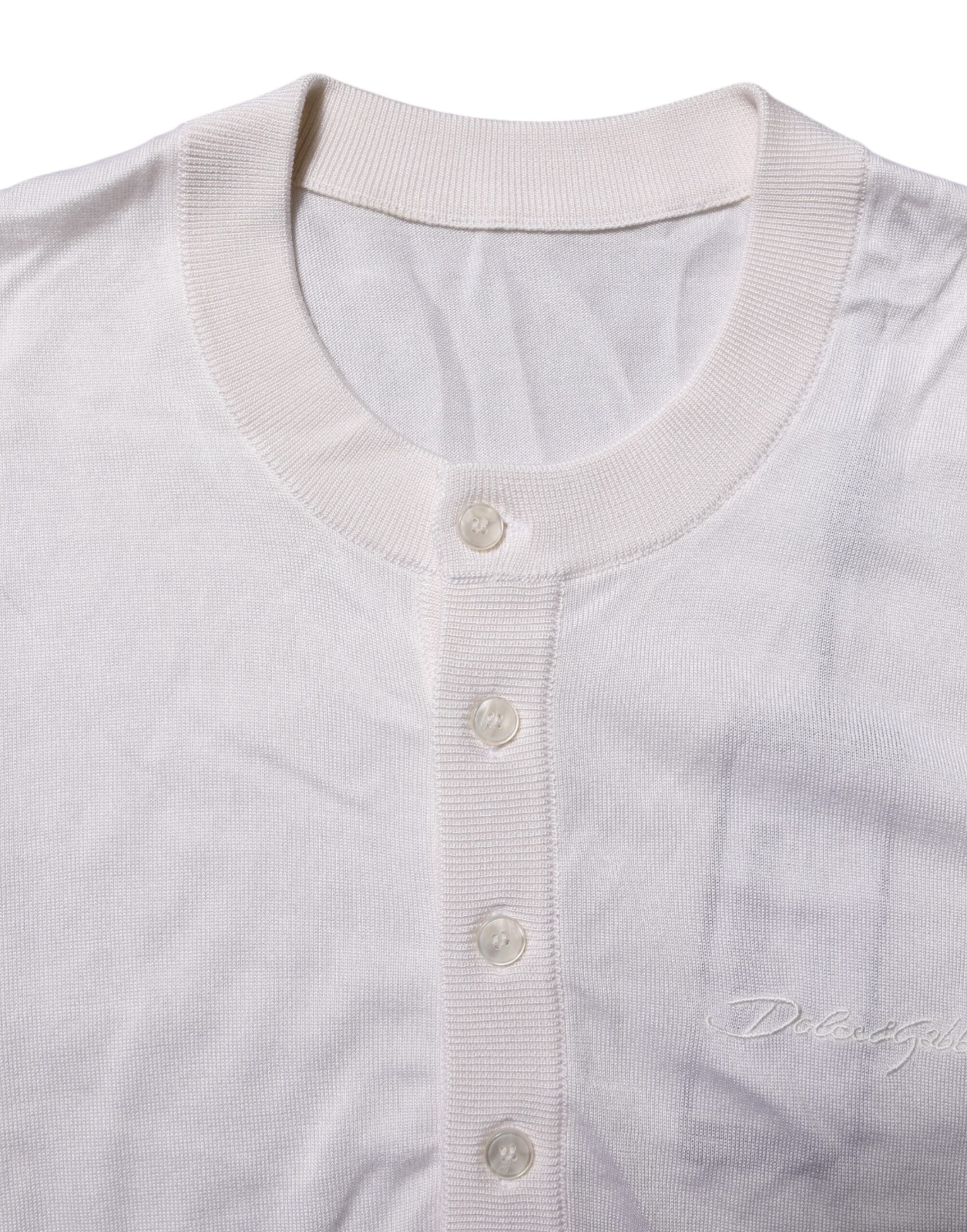 Dolce & Gabbana White Silk Short Sleeves Men Henley Men's T-shirt (Pre-Owned)