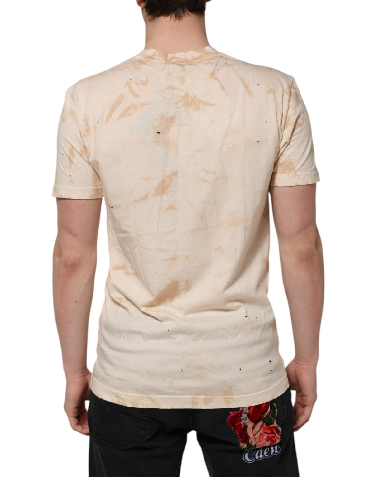 Dolce & Gabbana Beige Logo Print Short Sleeve V-neck Men's T-shirt