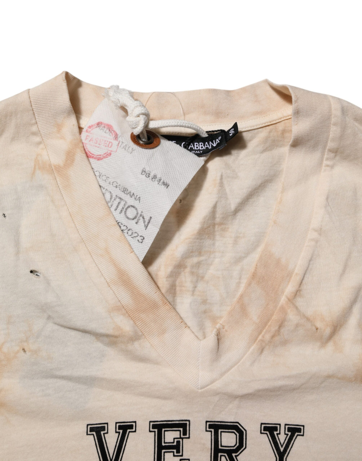 Dolce & Gabbana Beige Logo Print Short Sleeve V-neck Men's T-shirt