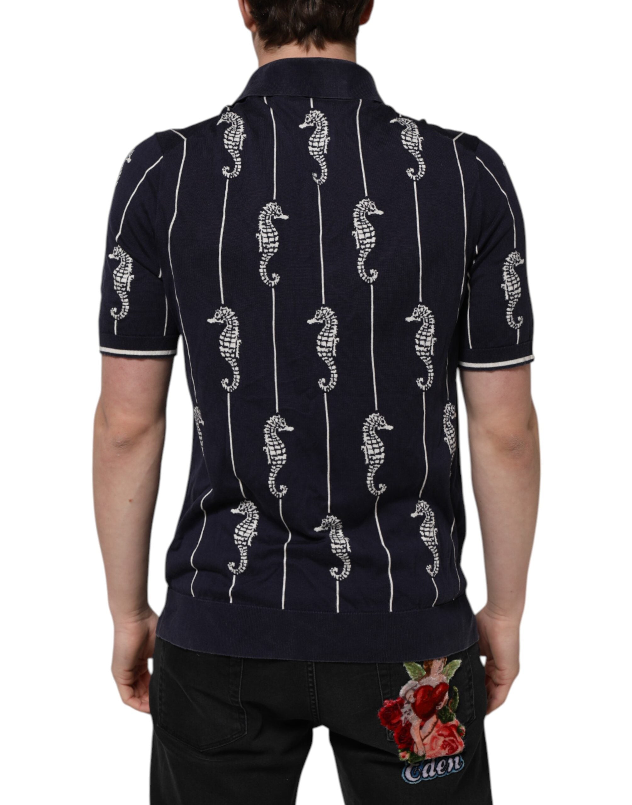 Dolce & Gabbana Dark Blue Sea Horse Collared Polo Men's T-shirt (Pre-Owned)