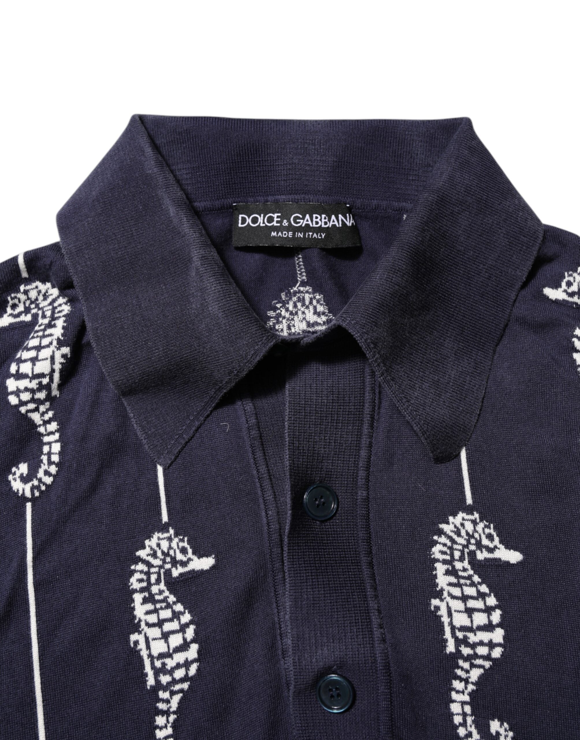 Dolce & Gabbana Dark Blue Sea Horse Collared Polo Men's T-shirt (Pre-Owned)