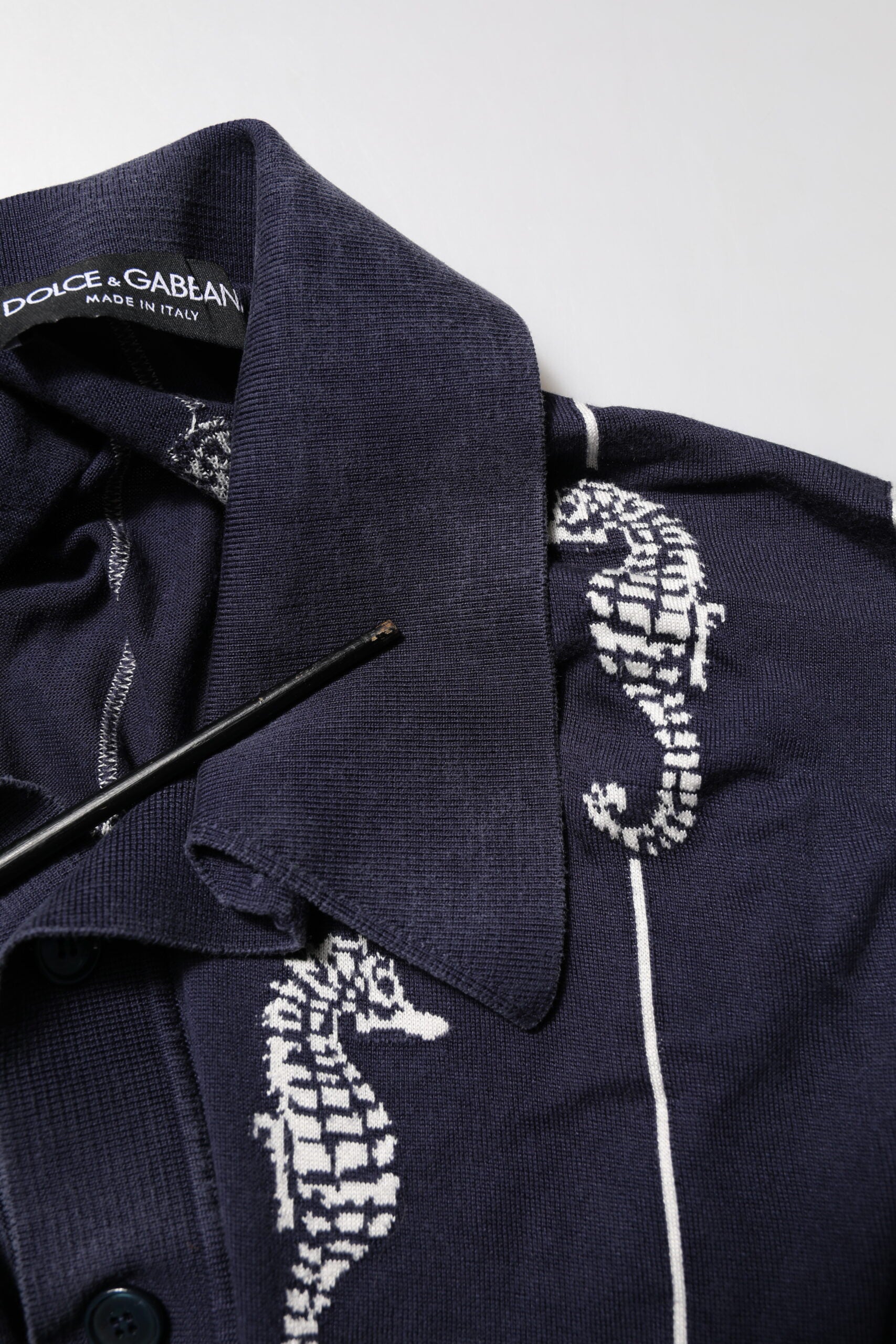 Dolce & Gabbana Dark Blue Sea Horse Collared Polo Men's T-shirt (Pre-Owned)