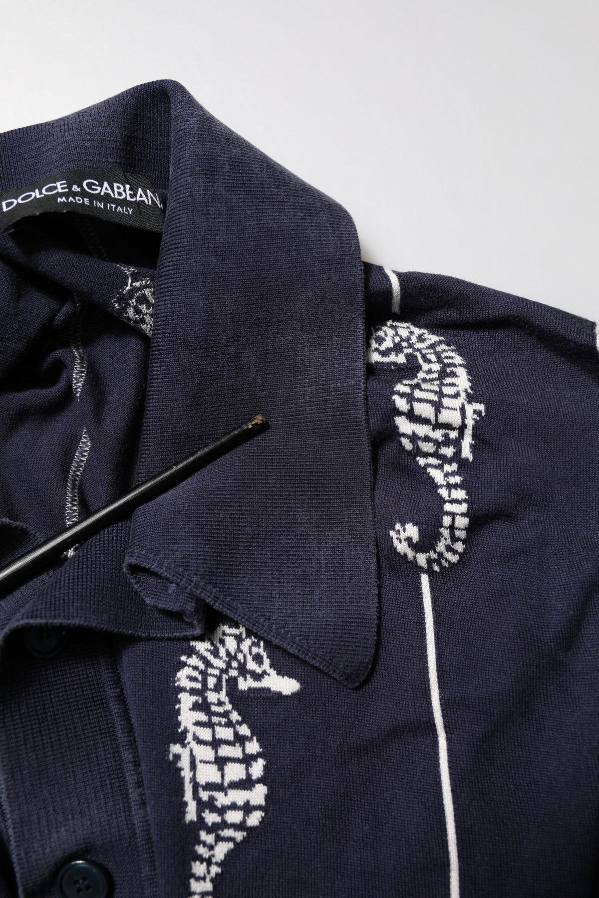 Dolce & Gabbana Dark Blue Sea Horse Collared Polo Men's T-shirt (Pre-Owned)
