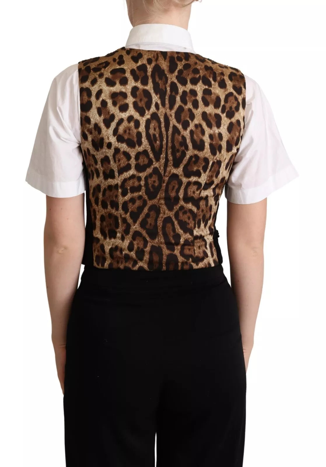 Dolce & Gabbana Black Brown Leopard Print Waistcoat Women's Vest