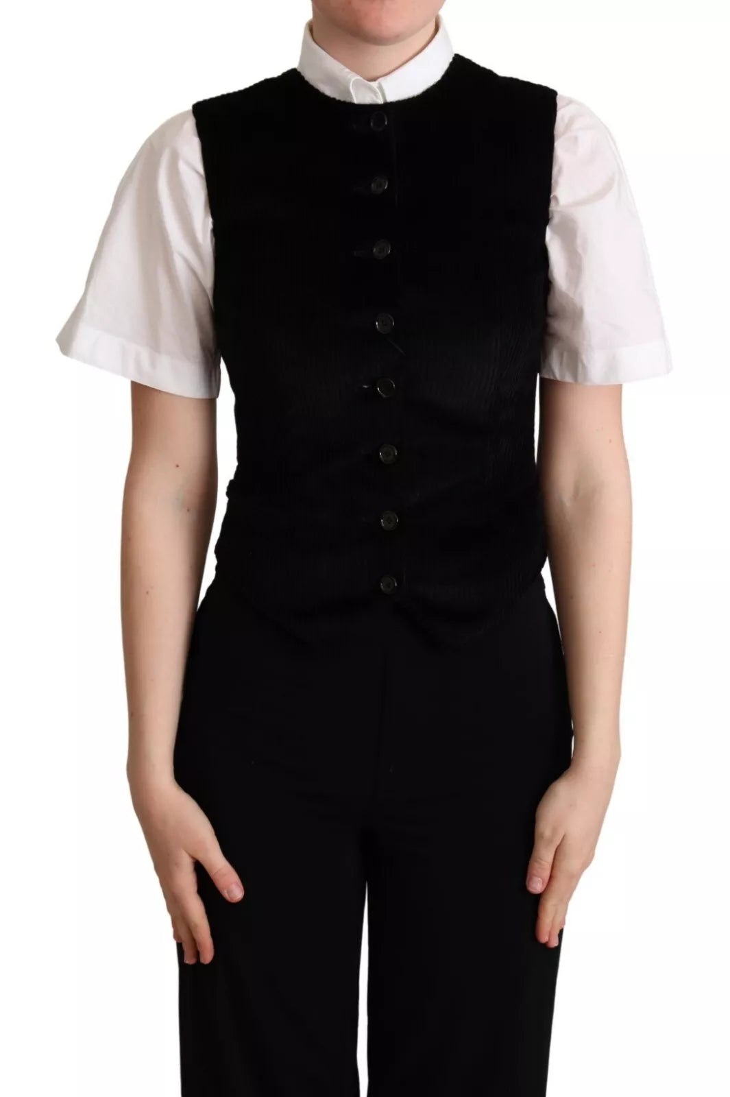 Dolce & Gabbana Black Brown Leopard Print Waistcoat Women's Vest