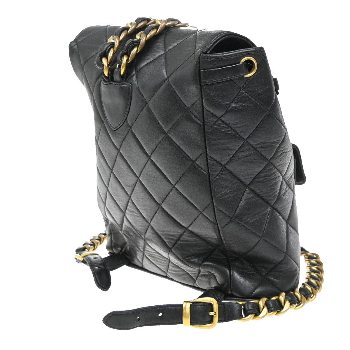 Chanel Duma Drawstring Quilted Leather Black Leather Backpack Bag (Pre-Owned)