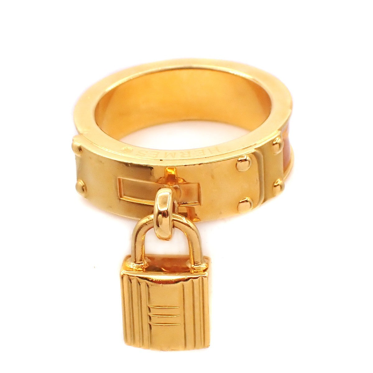 Hermes Kelly Gavroche Gold Plated And Leather Gold Gold_Plated Ring Jewelry (Pre-Owned)