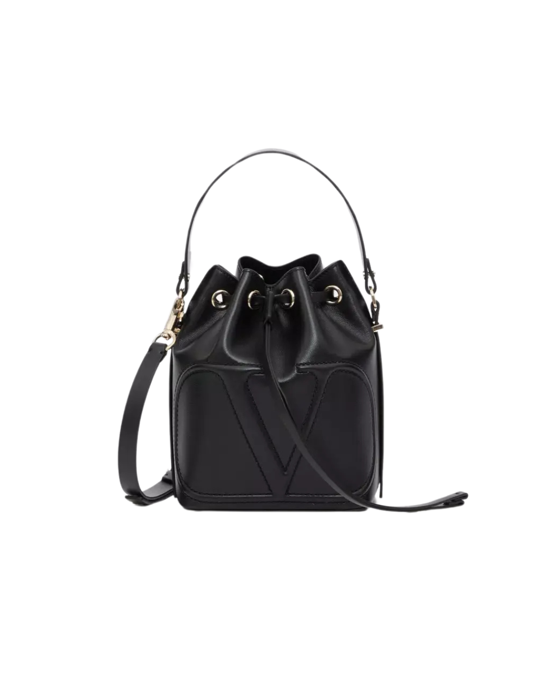 Valentino Garavani Vlogo Walk Bucket Leather Black Leather Bag (Pre-Owned)
