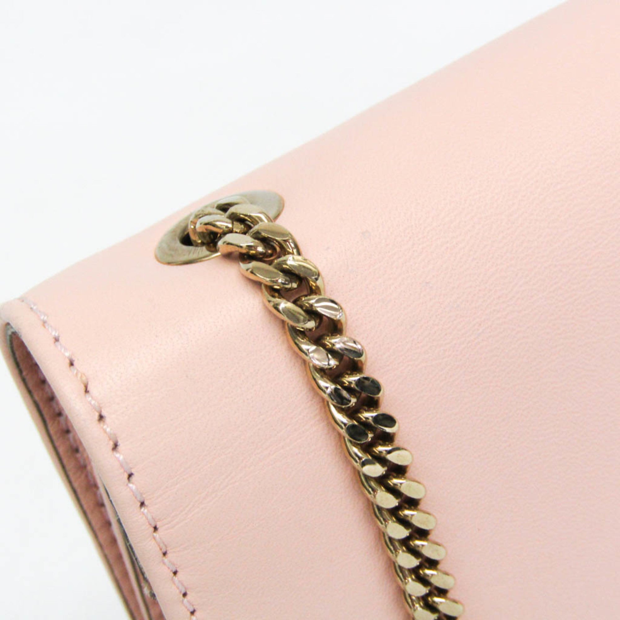 Chloe Bow Detail Wallet On Chain Leather Pink Leather Clutche & Pouche Bag (Pre-Owned)