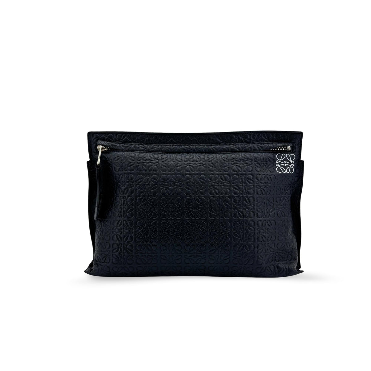 Loewe T Pouch Anagram Embossed Patent Black Leather Clutche & Pouche Bag (Pre-Owned)