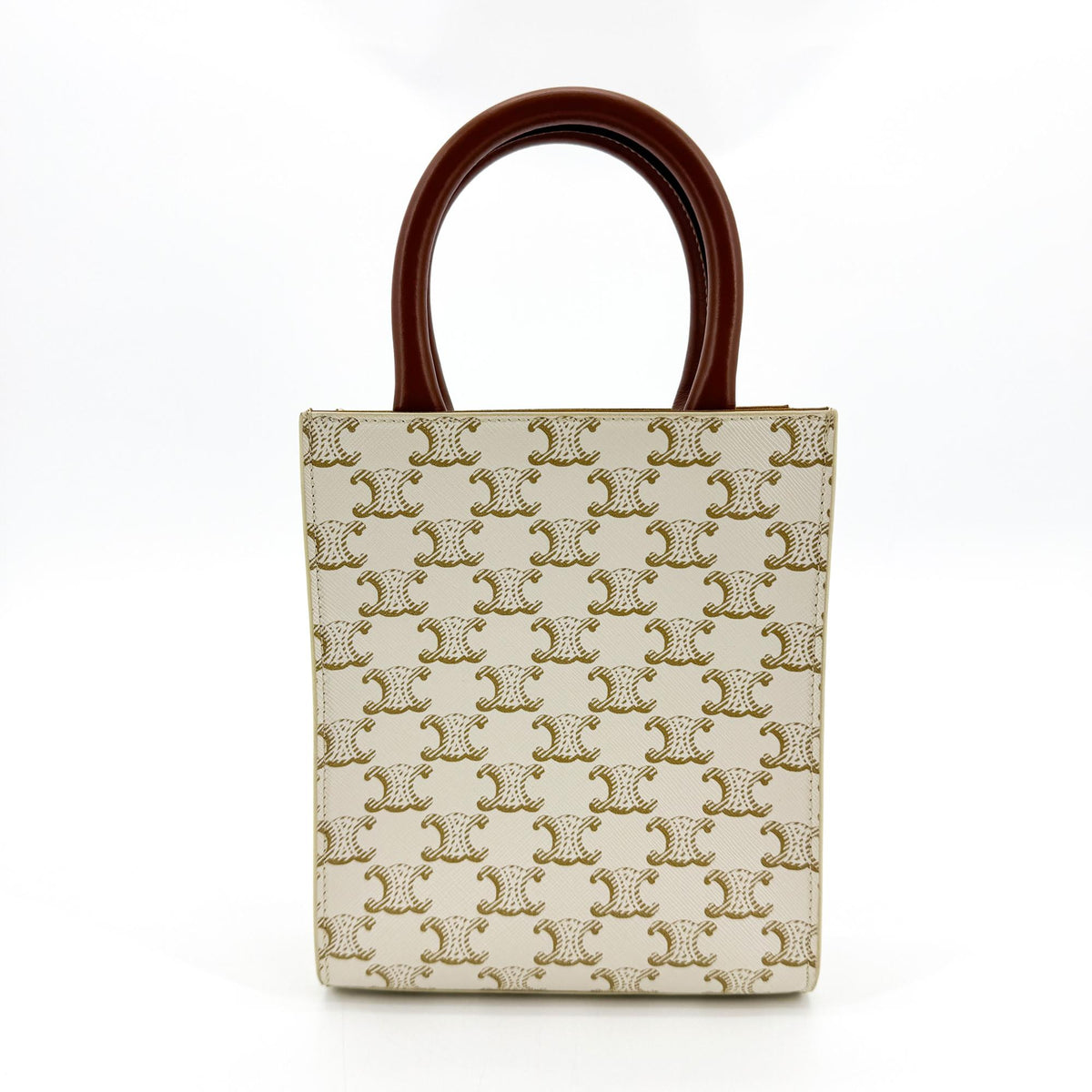 Celine Vertical Cabas Triomphe Coated Canvas White Canvas Tote Bag Bag (Pre-Owned)