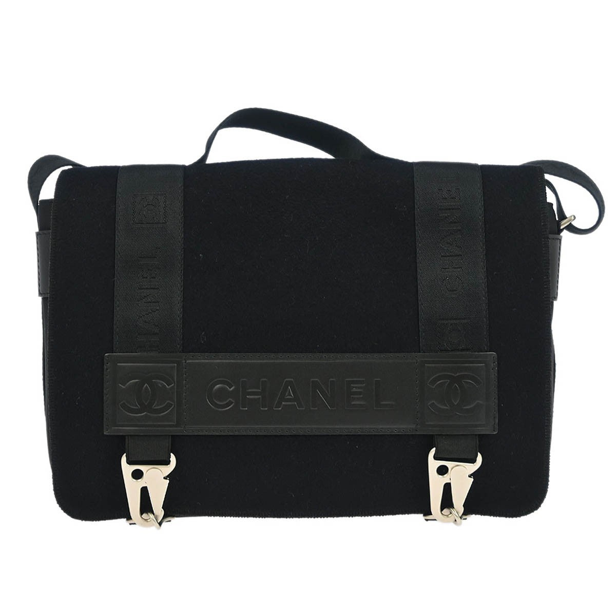 Chanel Sport Line Flap Messenger Wool And Nylon Black Nylon Shoulder Bag Bag (Pre-Owned)
