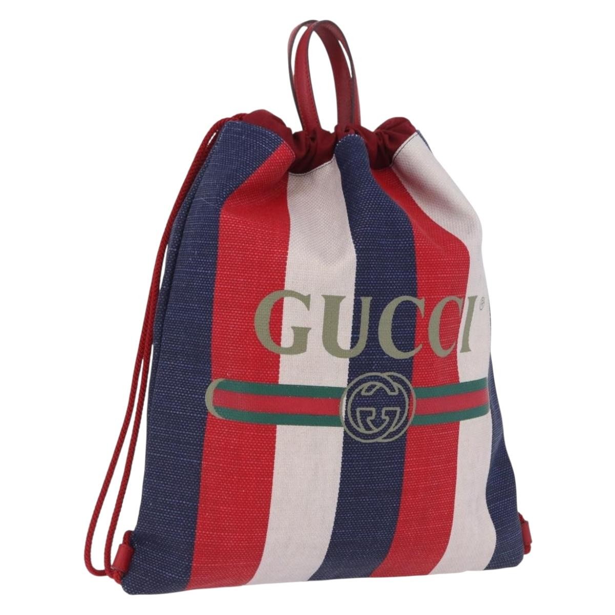 Gucci Logo Drawstring Striped Canvas Multicolour Canvas Backpack Bag (Pre-Owned)