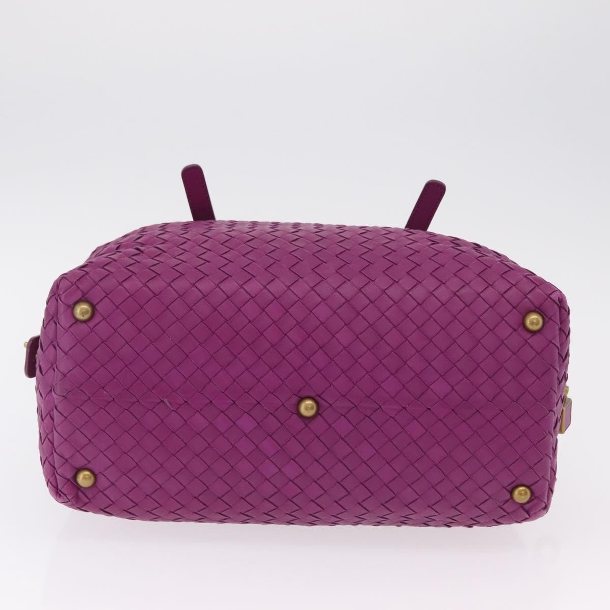 Bottega Veneta New Boston Intrecciato Nappa Purple Leather Handbag (Pre-Owned)