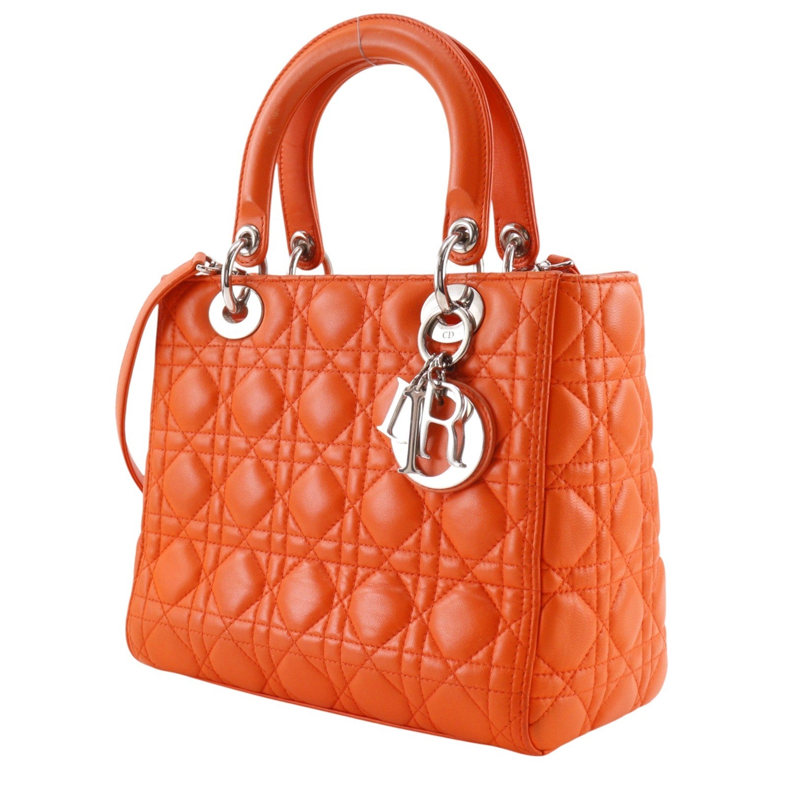 Christian Dior Lady Dior Cannage Orange Leather Handbag (Pre-Owned)