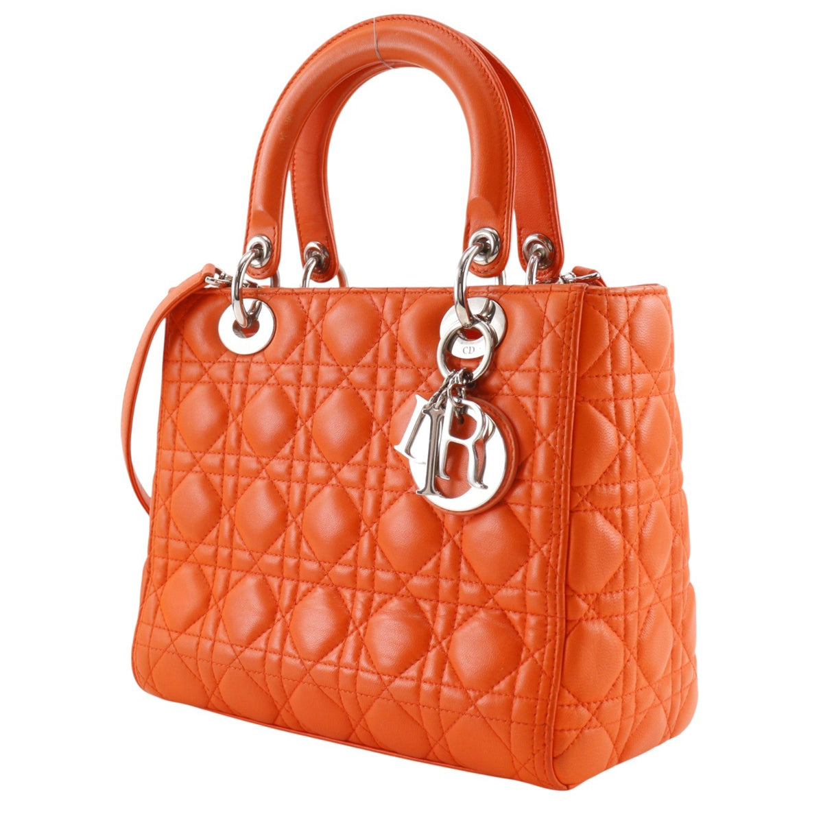 Christian Dior Lady Dior Orange Leather Handbag (Pre-Owned)
