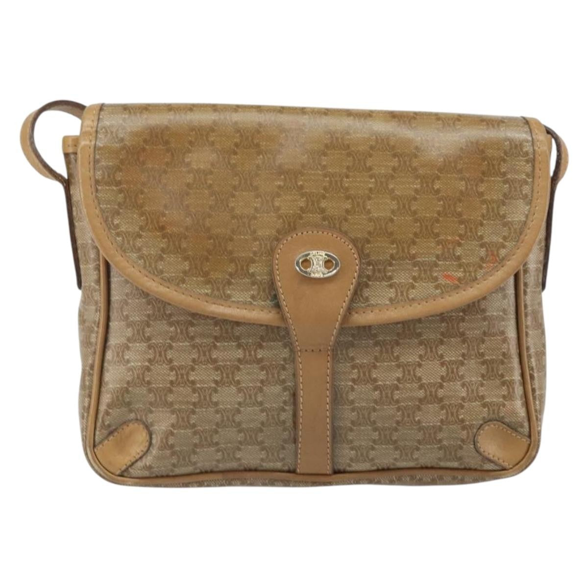 Celine Vintage Macadam Canvas And Leather Beige Canvas Shoulder Bag Bag (Pre-Owned)