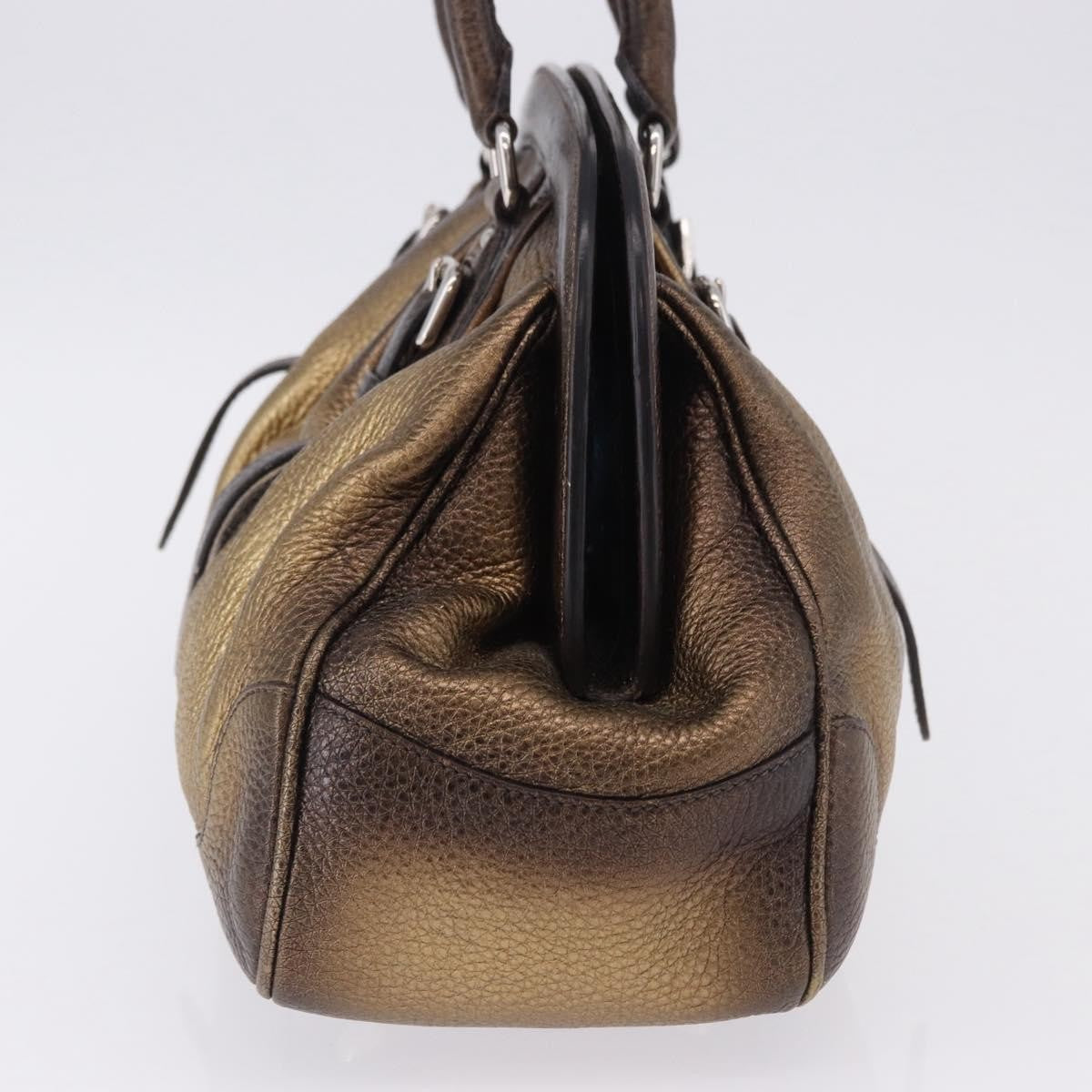 Prada Belted Frame Satchel Metallic Leather Gold Leather Handbag (Pre-Owned)