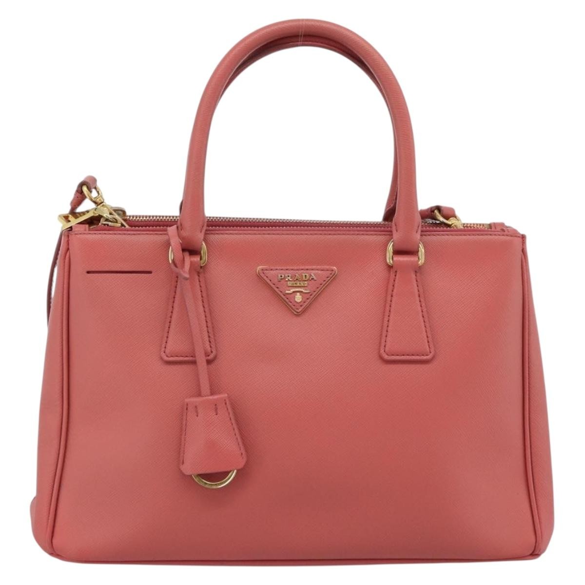 Prada Galleria Double Zip Saffiano Leather Pink Leather Tote Bag Bag (Pre-Owned)