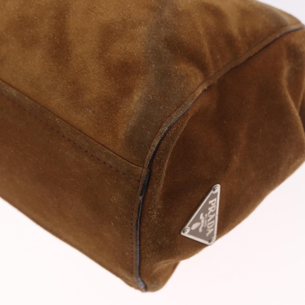 Prada Pushlock Tote Suede Brown Suede Handbag (Pre-Owned)