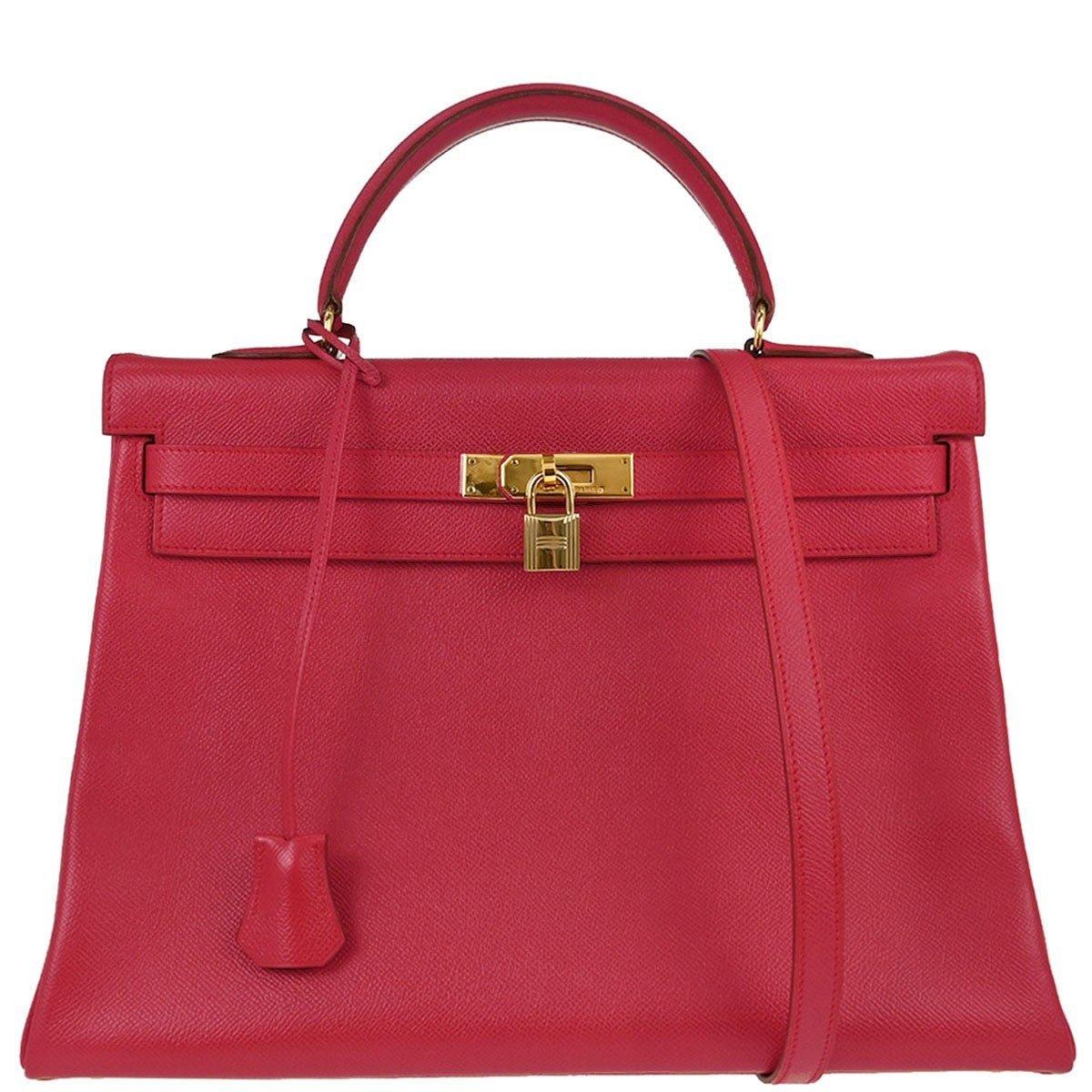 Hermes Kelly Red Courchevel With Gold Hardware Red Calfskin Handbag (Pre-Owned)