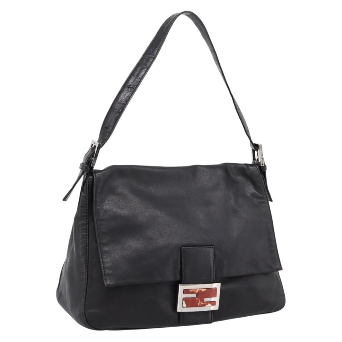 Fendi Mamma Baguette Zucca Jacquard Velvet Black Leather Shoulder Bag Bag (Pre-Owned)