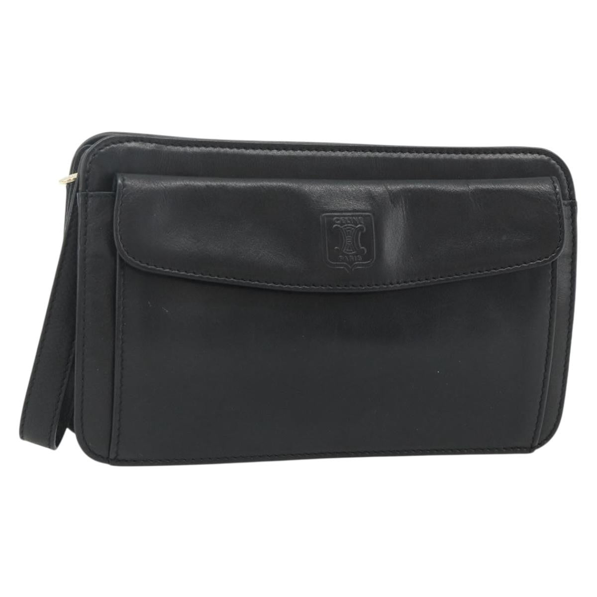 Celine Zip Clutch Leather Black Leather Clutche & Pouche Bag (Pre-Owned)