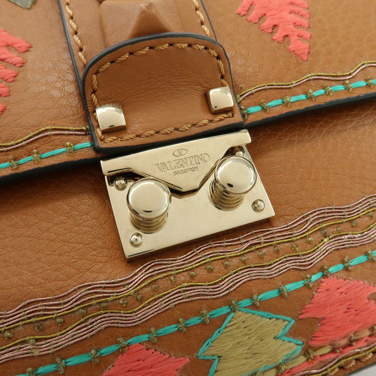 Valentino Garavani Glam Lock Leather Brown Leather Shoulder Bag Bag (Pre-Owned)