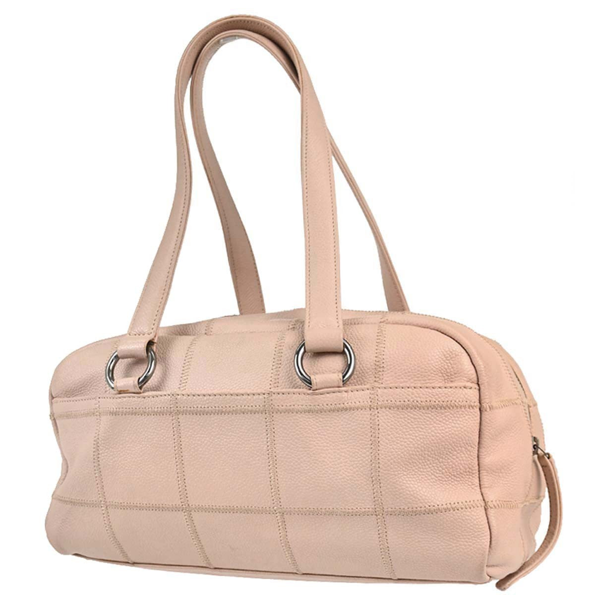 Chanel Square Stitch Bowler Quilted Calfskin Pink Leather Shoulder Bag Bag (Pre-Owned)