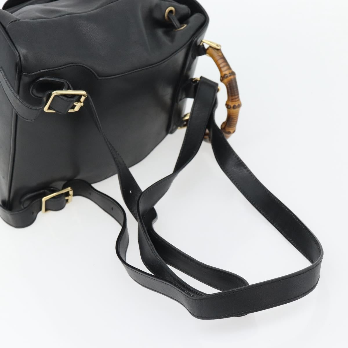Gucci Vintage Bamboo Leather Black Leather Backpack Bag (Pre-Owned)