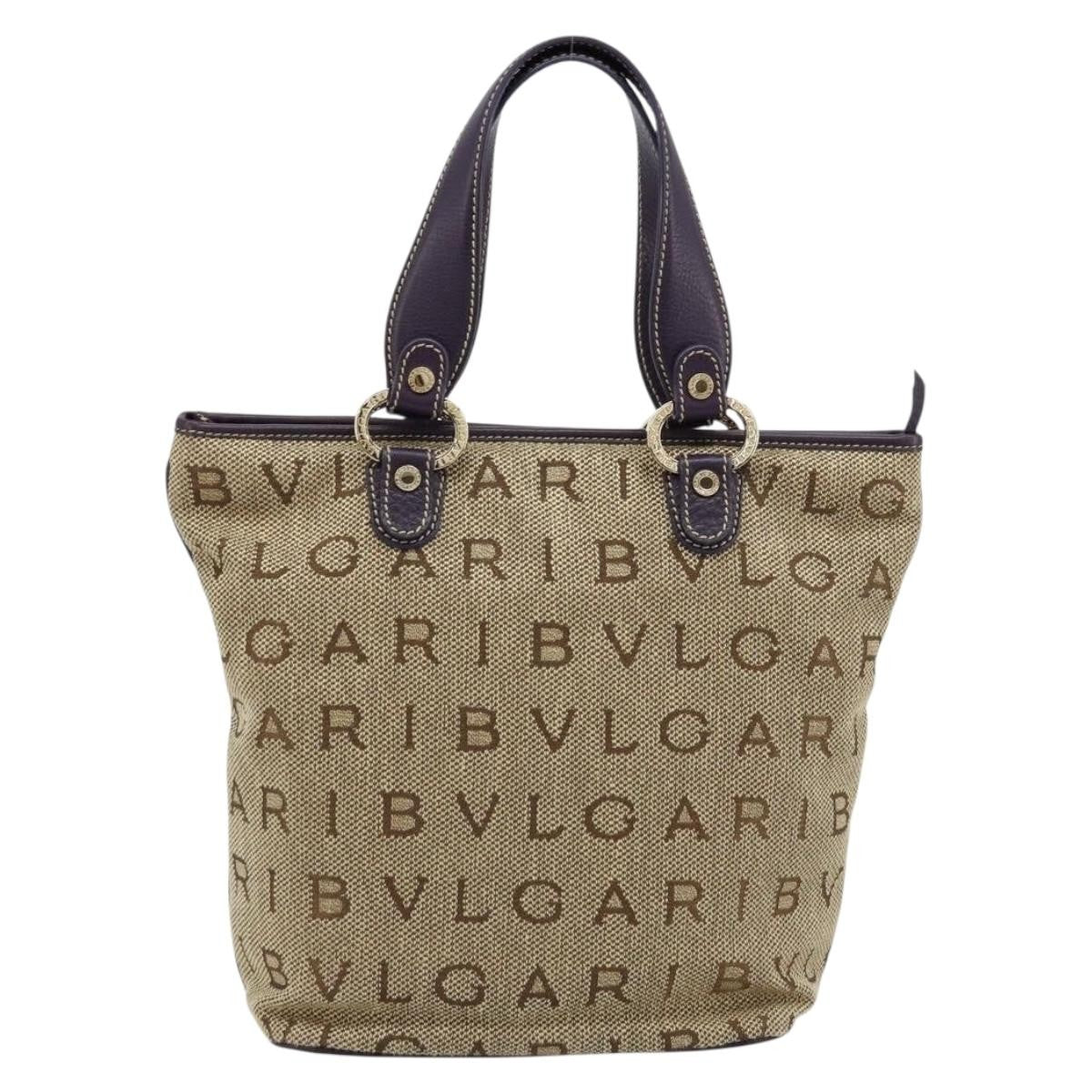 Bvlgari Logomania Canvas Beige Canvas Tote Bag Bag (Pre-Owned)