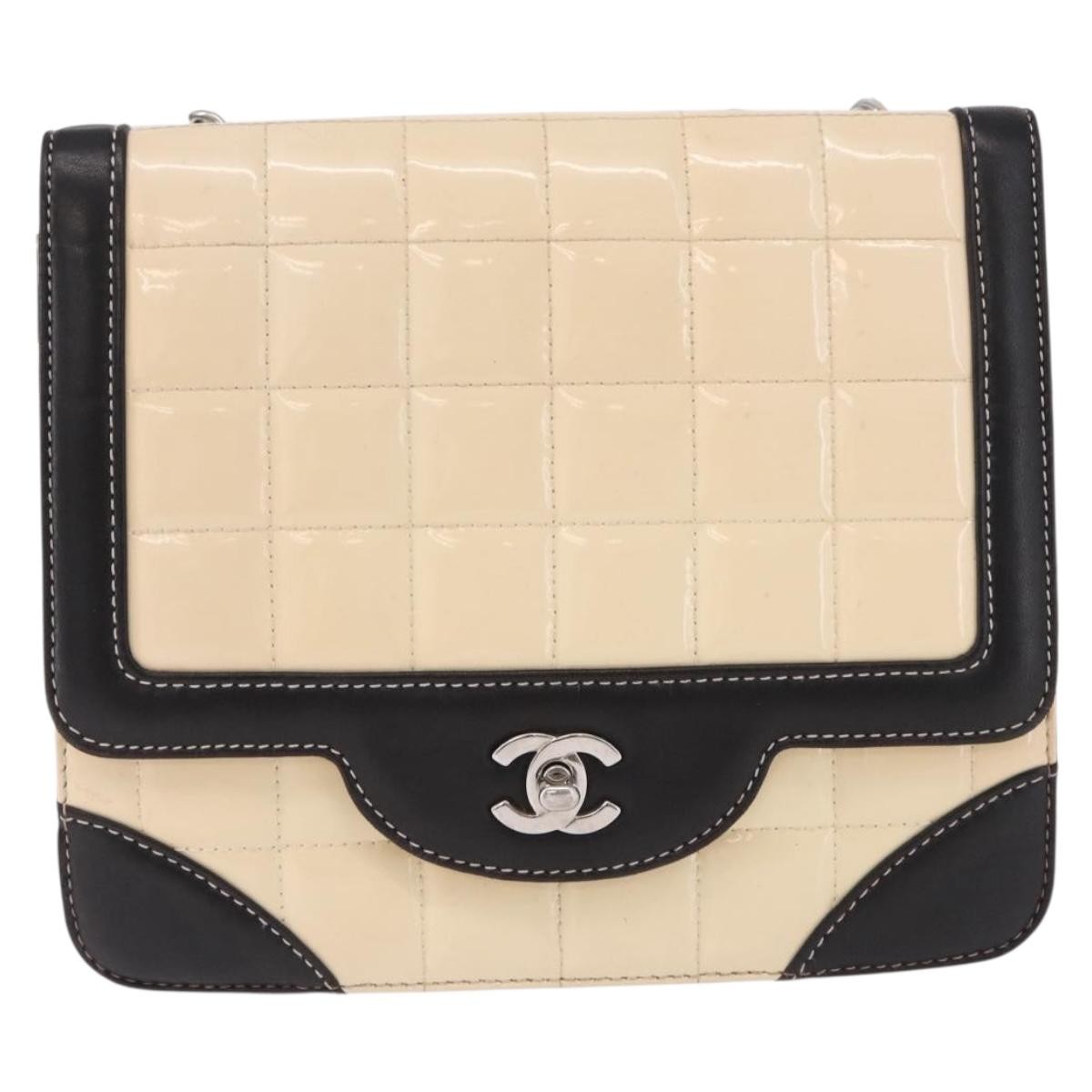 Chanel Vintage Chocolate Bar Cc Flap Patent Leather Beige Patent_Leather Shoulder Bag Bag (Pre-Owned)